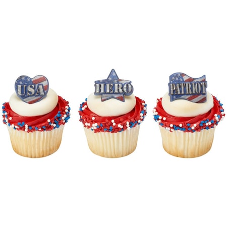 Patriotic Theme Metallic Hero-Cupcake Rings 24/PKG